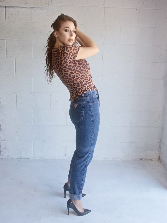 Vintage 50s Leopard Print Blouse Rare Double Brea… - image 6