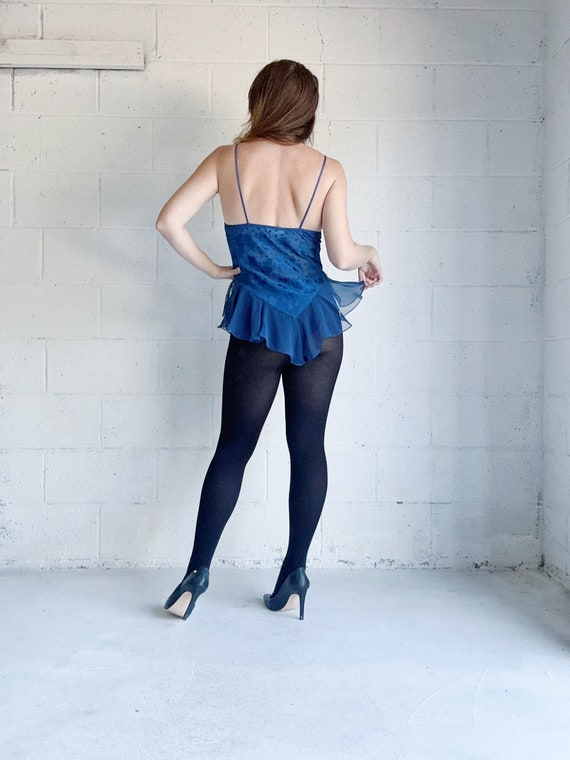 Vintage 80s Blue Bodysuit Blue Chiffon and Satin … - image 6