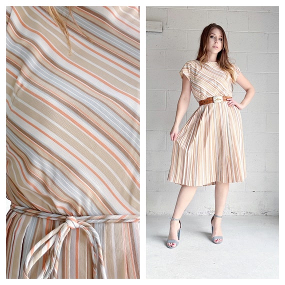 Vintage 1950s Party Dress Fit And Flare Striped S… - image 1