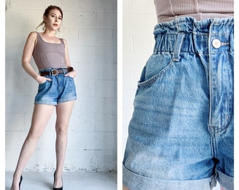 Vintage Y2K Denim Shorts Ultra High Rise Paper Bag Waist Denim Jean Shorts Size:S