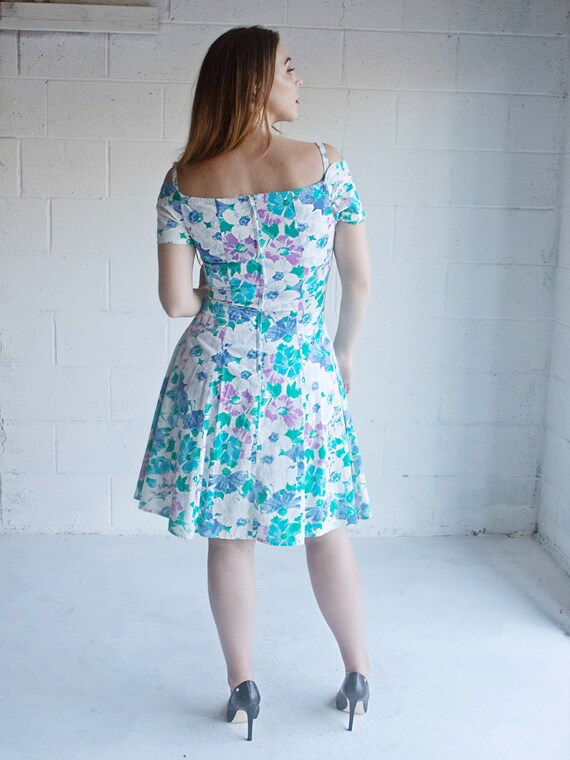 SALE Vintage 80s Floral Dress  Blue Floral Print … - image 6