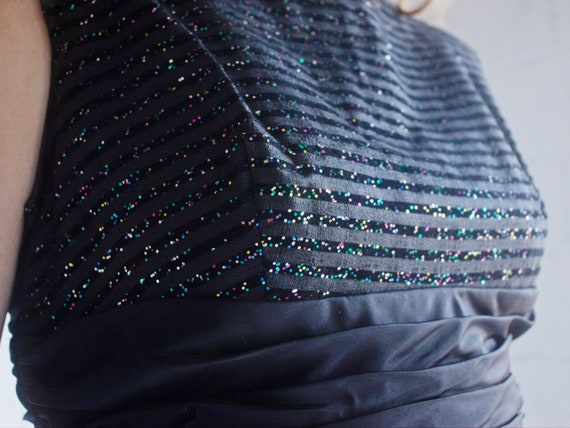 Vintage 1950s Black Flocked Velvet Rainbow Sparkl… - image 6