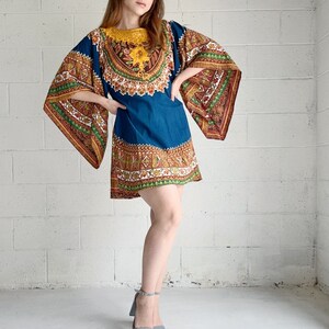 Vintage 70s Embroidered Angel Sleeves Kaftan Cotton Boho Mini Dress - Etsy