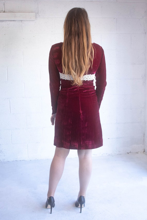 Vintage 1960s Rich Red Velvet Mod Mini Dress Part… - image 3