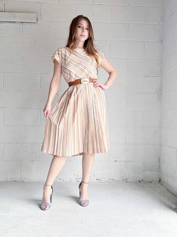 Vintage 1950s Party Dress Fit And Flare Striped S… - image 3