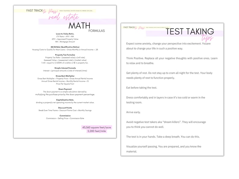 Complete Real Estate Exam Study Guide Note Taking Strategy 47 Pages test Taking Tips RE Exam