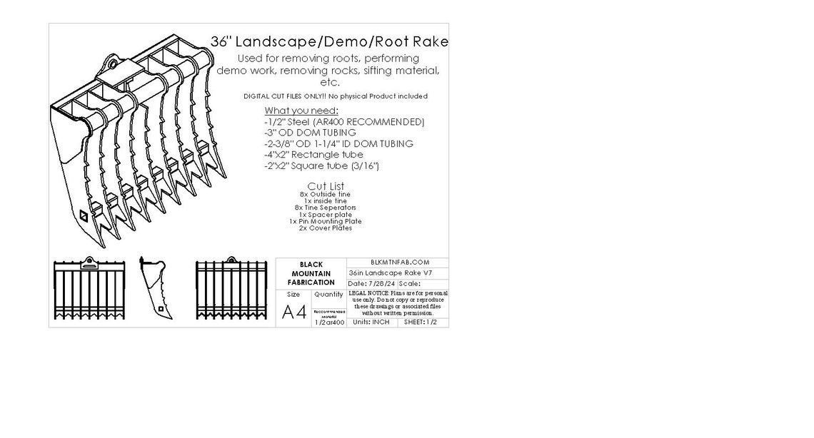Wain Roy or TAG Style Landscape Rake (root Rake) DXF Cut Files - Etsy