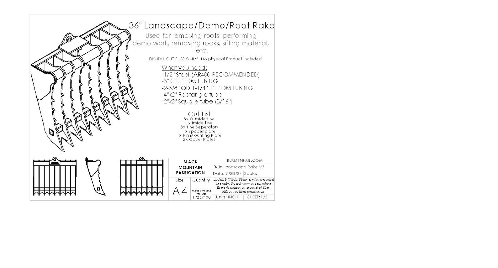 Wain Roy or TAG Style Landscape Rake (root Rake) DXF Cut Files - Etsy