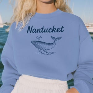 Sudadera con ballena de Nantucket, jersey costero de cuello redondo, ropa con animales marinos, regalo para amantes de la playa, top náutico para avistamiento de ballenas