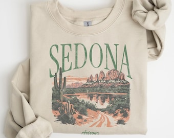 ヴィンテージセドナクルーネックスウェットシャツ、レトロアリゾナジャンパー、ユニセックスプルオーバー、旅行者へのギフト、お土産スウェットシャツ