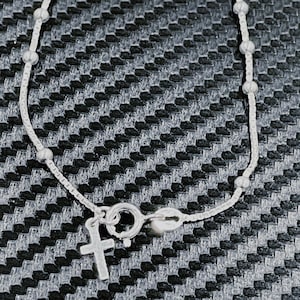 Beautiful Sterling Silver Rosary Bracelet with Dainty Cross