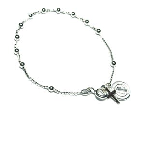Beautiful Sterling Silver Rosary Bracelet with Dainty Cross and St. Benedict Medal