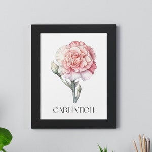 Carnation Framed Vertical Poster, watercolor carnation, framed floral print, botanical poster, loves pink carnations, floral wall art