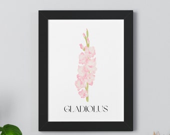 Gladiolus Framed Vertical Poster, August flower of the month, light pink wall decor, floral pictures, loves gladiolus, birth month flowers