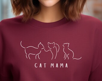 Sweat-shirt mignon maman chat, sweat-shirt minimaliste, amoureux des chats, cadeau pour elle, cadeau d'anniversaire, aime les chats, sweat-shirt chat simple, pull maman chat