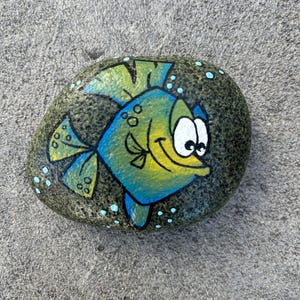 Fish Rock, Hand Painted Rock, Fish painting, Rock Art, pond rock, Silly fish painting, Unique Gifts, Birthday gift, rock garden, fish decor