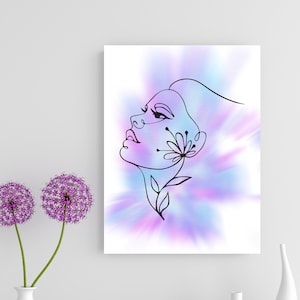 Abstract female face poster, Matte Vertical Poster, line art, woman&#39;s face poster, face with flower, lady woman face, girl&#39;s face, line art