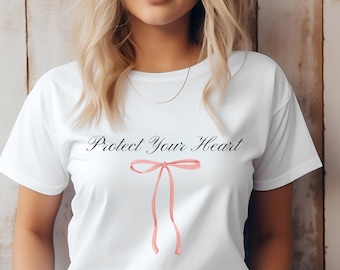 Protect Your Heart Bow Shirt, Coquette tee, Aesthetic tshirt, Love your Heart shirt, Bow shirt, Heart Care shirt, Girly shirt, y2k clothing