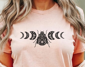 Celestial Shirt, Insect and moon phase tee, boho shirt, astronomy shirt, mystic beetle t-shirt, galo shirt, witchy vibe shirt, loves beetles