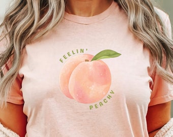 Koszulka Feelin' Peachy, uwielbia brzoskwinie, koszulka Feel Just Fine, koszulka z owocami, koszulka z motywem jedzenia, koszulka brzoskwiniowa, miękka koszulka Bella, letnia koszulka dla niej