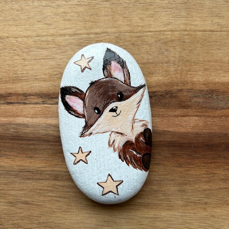Cute Hand Painted Rock, Fox Painted Rock, Rock Art, Hand Painted Animal ...