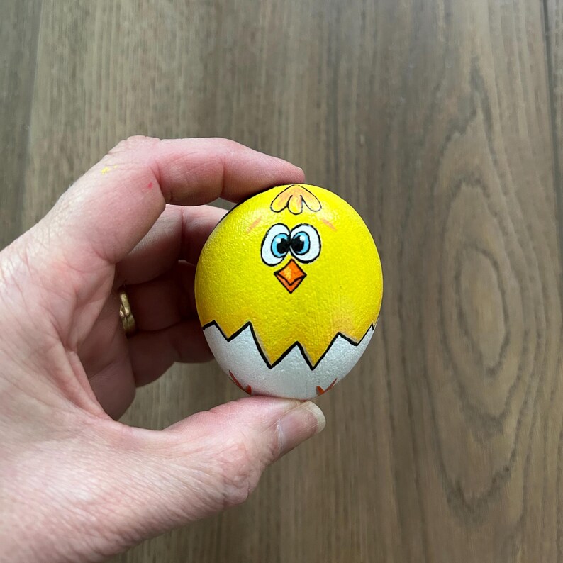 Yellow Chick Rock, Cute Painted Rock, Rock Art, Chicken in an Egg ...