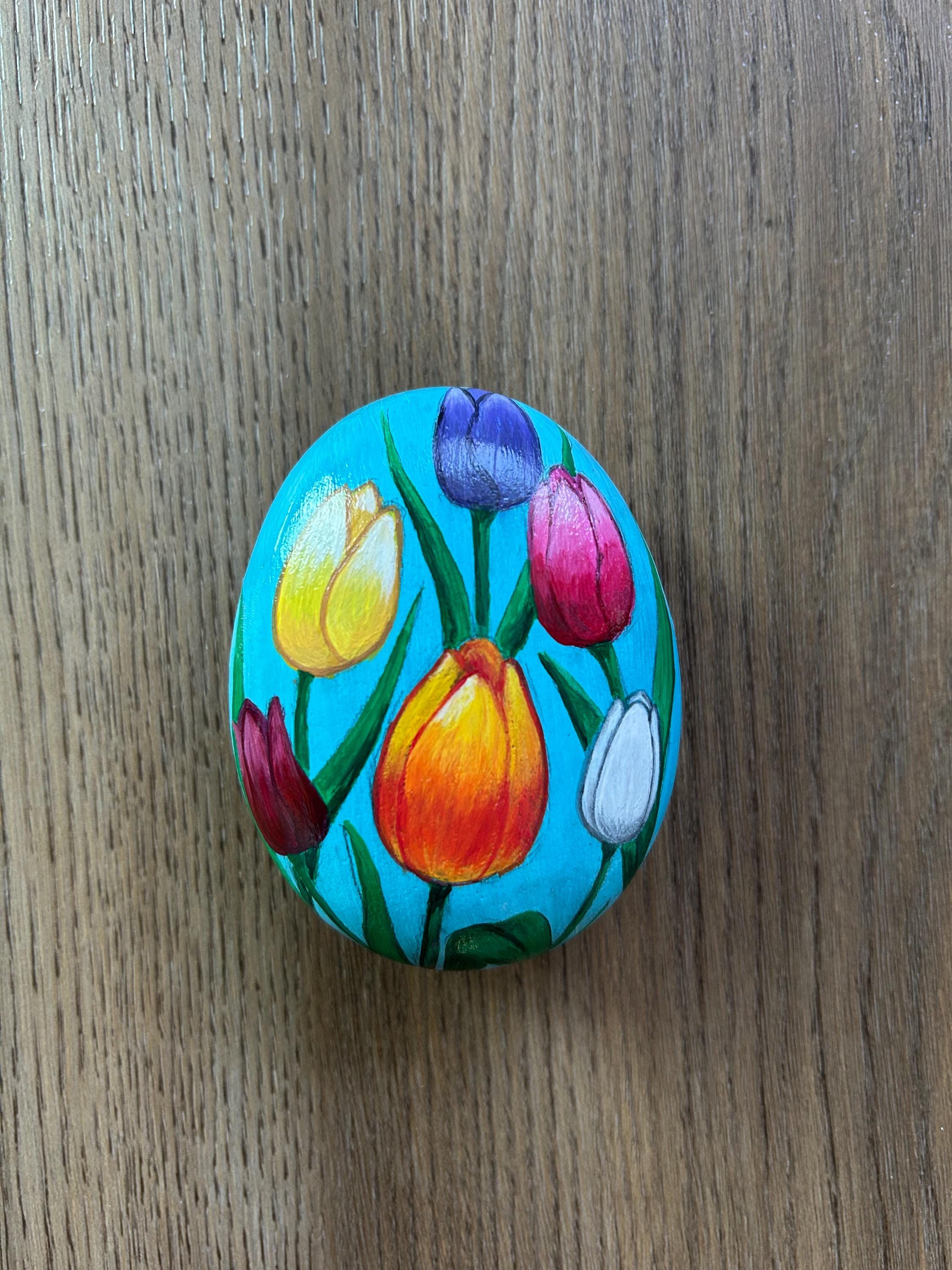 Tulips Rock, Spring Hand Painted Tulips, Gift for Spring, Painted