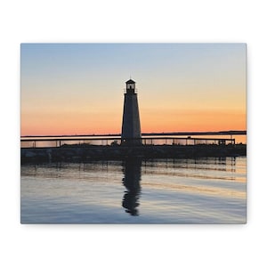 Lighthouse sunset, Michigan photo, Sunset decor, Canvas wrap, harbor lighthouse, Upper Michigan, beach decor, Michigan lighthouse