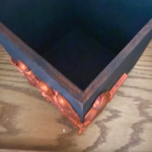 Handmade Wooden Box with Resin Bird Design Black and Bronze decor storage cube Rustic nature inspired home accent