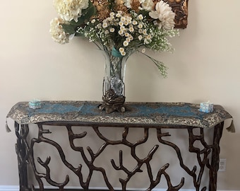 Blue Termeh Table Runner – Traditional Woven Design, Silk-Blend Decorative Fabric