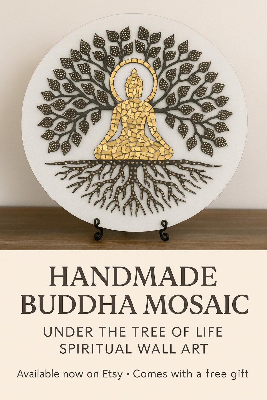 Gold Mosaic Buddha Wall Art: Handmade Tree of Life Zen Decor - Etsy
