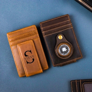 Clip de dinero de cuero para hombre personalizado, billetera delgada con clip de dinero, clip de dinero de cuero, regalos para hombres, regalo para esposo, billetera delgada para hombres