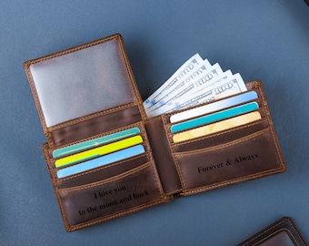 Regalo de aniversario para él, billetera personalizada, billetera para hombre, billetera grabada, billetera personalizada, billetera de cuero, regalo para novio para hombre, regalo para papá