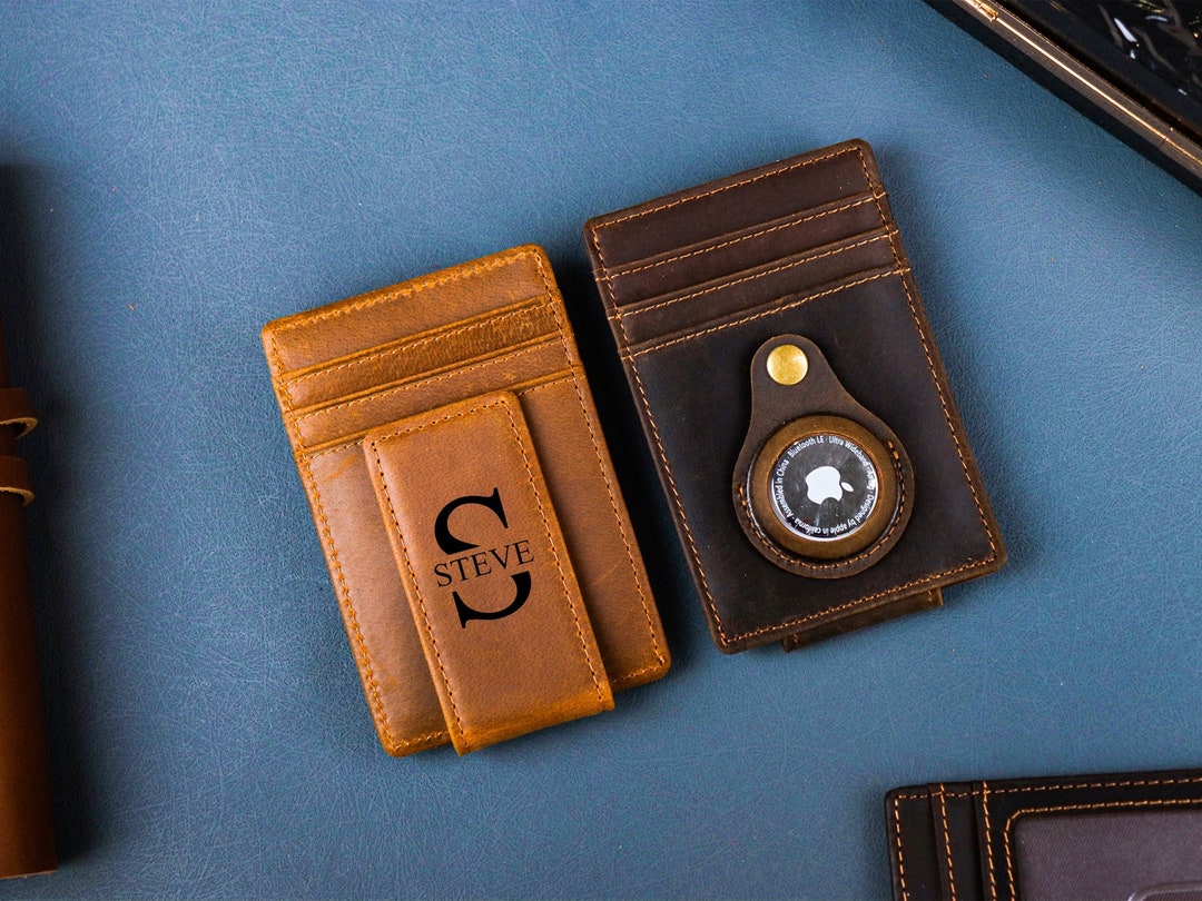 Mens Leather Money Clip Personalized, Slim Wallet With Money Clip, Leather Money Clip Gifts for