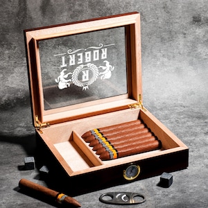 Personalized Cigar Humidor Gift for Men, Custom Cigar Box, Gift for Him, Groomsmen Gifts, Boyfriend Gift, Husband Gift, Fathers Day Gift