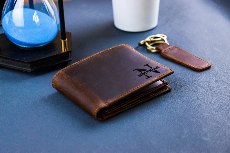 Anniversary Gift for Him,Personalized Wallet,Mens Wallet,Engraved Wallet,Custom Wallet,Leather Wallet,Boyfriend Gift For Men,Gift for Dad Dark brown