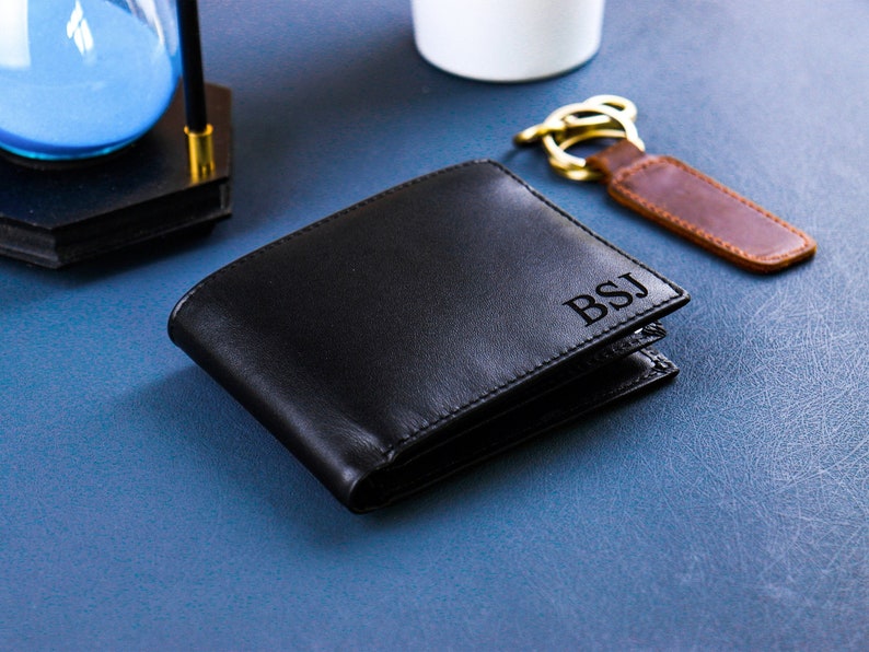 Anniversary Gift for Him,Personalized Wallet,Mens Wallet,Engraved Wallet,Leather Wallet,Custom Wallet,Boyfriend Gift for Men,Gift for Dad Black
