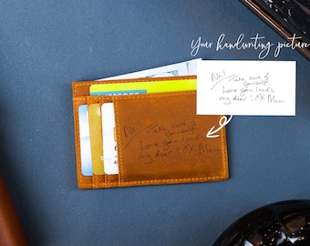Handwritten Wallet, Personalized Slim Wallet, Fathers Day Gift, Minimalist Leather Card holder