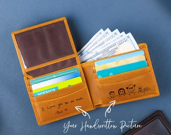 Handwriting Wallet | Leather Wallet For Men | Personalized Wallet Gifts | Handwriting Gift For Him | Engraved Wallet