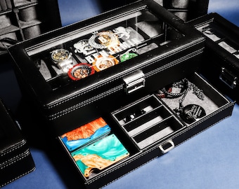 Personalized Watch Box, Groomsman Gift, Best Man Gift, Watch Case, Gift for Dad, Watch Holder, Black Watch Box, Anniversary Gift