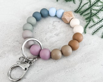 Bracelet Keychain, Keychain Wristlet, Silicone and Wood Keychain, Keychains, Wristlet, Luxury Keychain, Teacher's Gift, Coworker Gifts
