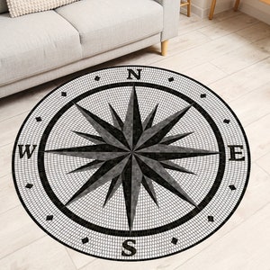 3D Compass Rug, Compass Rose Rug, Compass Medallion Decor, Home Decor, Non-slip Floor Area Round Rug, Yacht Rug, Housewarming Gift, Mirer