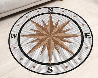 Marble Compass Rose Rug, Luxury Entrance Hall Carpet, Round Medallion Carpet, 3D Round Rug, Floor Area Rug, Home Décor, Housewarming Gift