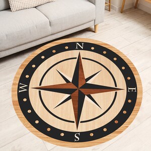 3D Compass Rug, Compass Rose Rug, Compass Medallion Decor, Yacht Rug, Home Decor, Non-slip Floor Area Round Rug, Housewarming Gift, Mirer