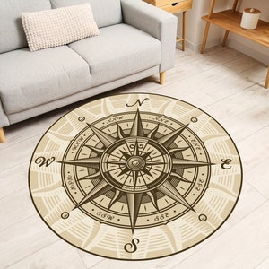 Nautical Compass Rug, Compass Medallion Rug, 3D Looking Carpet, Compass Rose Decor, Modern Office Decor, Entrance Rug, Housewarming Gift