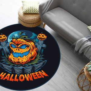 Halloween Pumpkin Rug, Halloween Round Rug, Halloween Home Decoration, Spooky Halloween Rug, Halloween Decor Gift, Pumpkin Accent Rug, Mirer