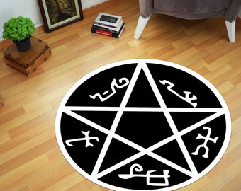 Supernatural Devil's Trap Rug, Supernatural Art, Pentacle Symbols, Round rug, Bedroom Rug, Circular Rug, Custom Round Rug, Personalized Rug