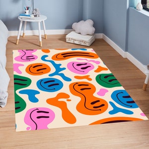 Trendy Smiley Face Rug, Groovy Decor, Trippy Smiley Rug, Y2k Room Decor, Melting Smiley Face Carpet, Smiley Face Decor, College Dorm Gift