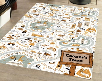 City Road Rug, Children's carpet named, Personalizable Kids Rug, Road Children's Carpet, Nursery Decor, Metropolis City Play Rug
