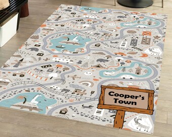 Personalizable Kids Rug, Children's carpet named, City Road Rug, Road Children's Carpet, Nursery Decor, Metropolis City Play Rug
